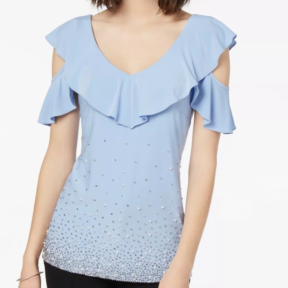 MGK Light blue Cold Shoulder Ruffled Top XL